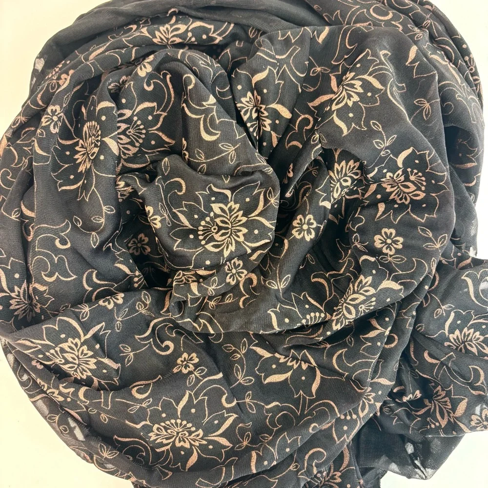 Vintage 60’s Sheer‎ Fabric in Black and Beige Floral Whimsigoth Pattern 2 yds